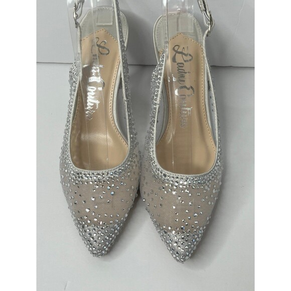 Lady Couture Lola Embellished Pointed Toe Slingback Pump Heel-Silver Size 6 #333 - Picture 4 of 12